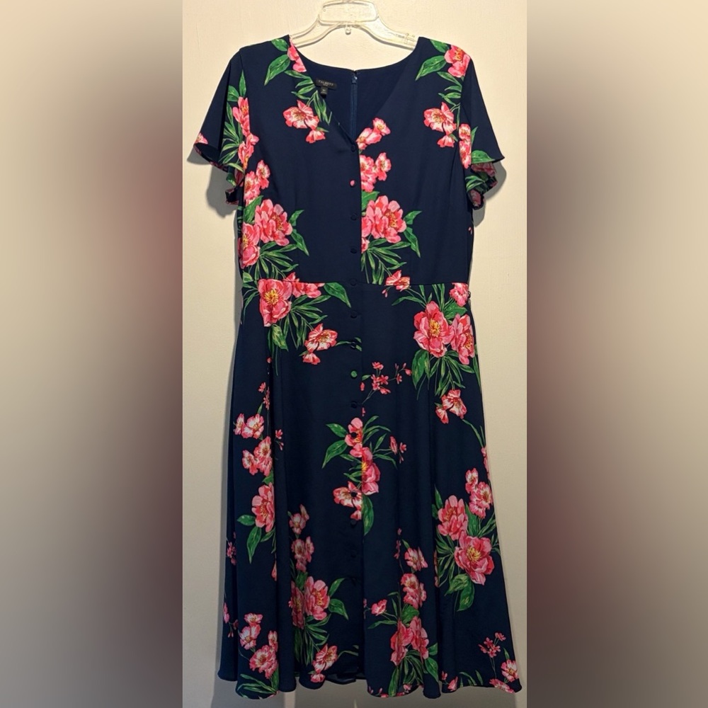 Talbots Petite Maxi Dress Full Button Floral Ruffle Sleeve Hem Boho Size 16P